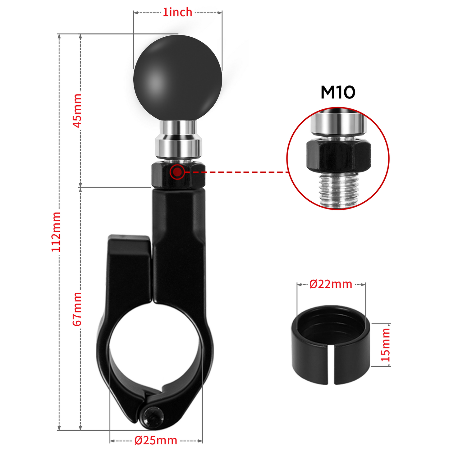 Motorrad Kugelkopf Halterung für 22/25 mm Lenker, TPU Ball Mount Adapter, 2er-Set