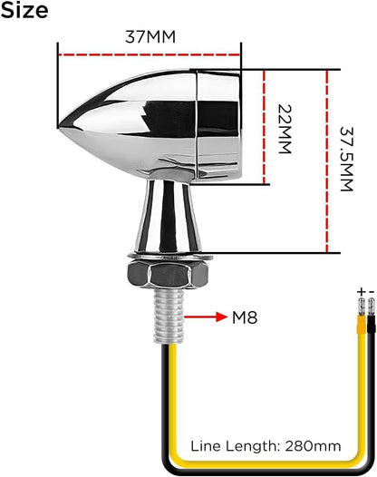 evermotor Universal 12V E24 Mini Motorrad LED Blinker Bullet Zinklegierung im Feinguss IP67 Wasserdicht E geprüft (4 Stück Silber)