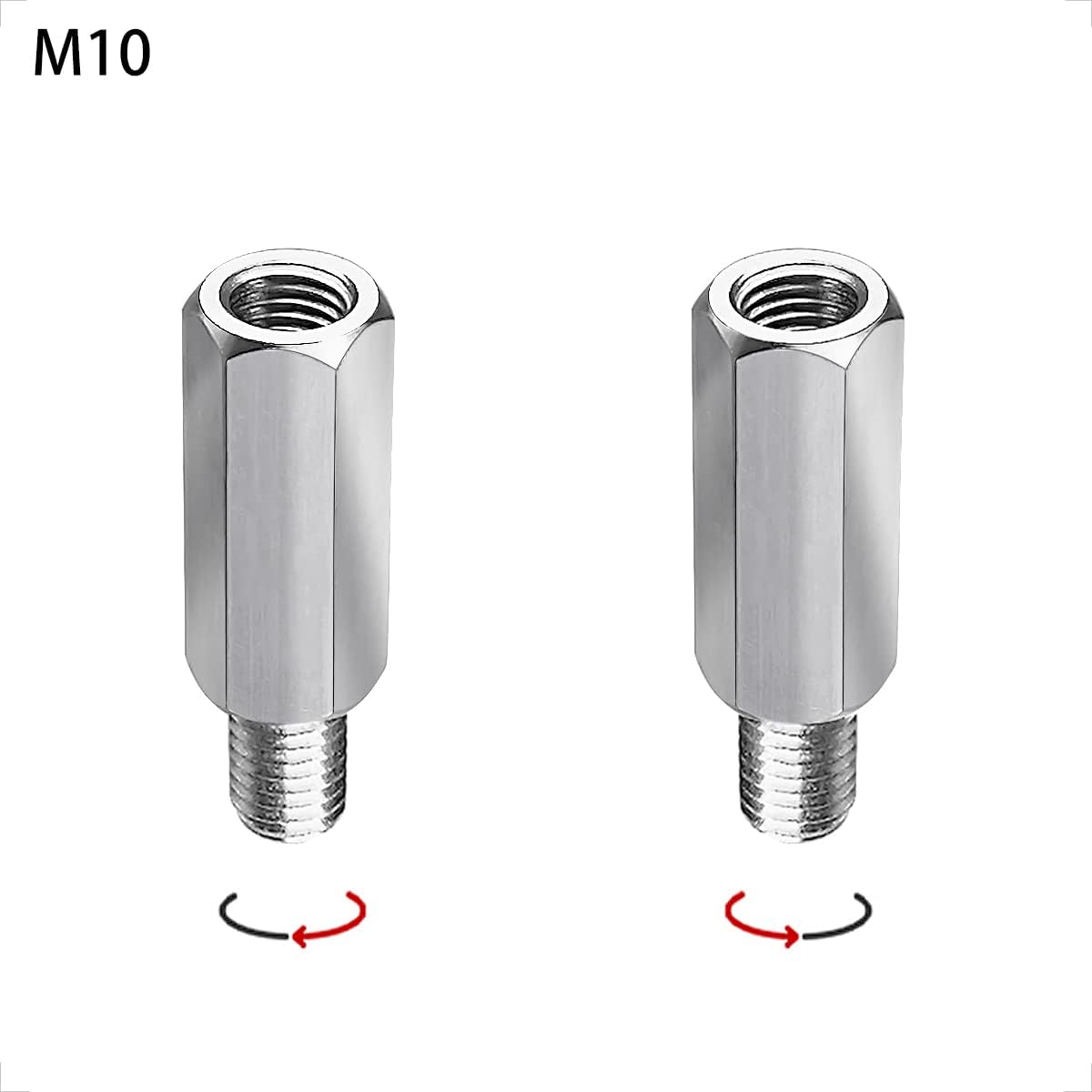 Evermotor Motorrad Spiegel Edelstahl Adapter M10 – 2 Stück Edelstahl Adapter mit Rechtsgewinde/Linksgewinde, Motorrad Motorroller Spiegel Adapter für Roller Rückspiegel Schrauben