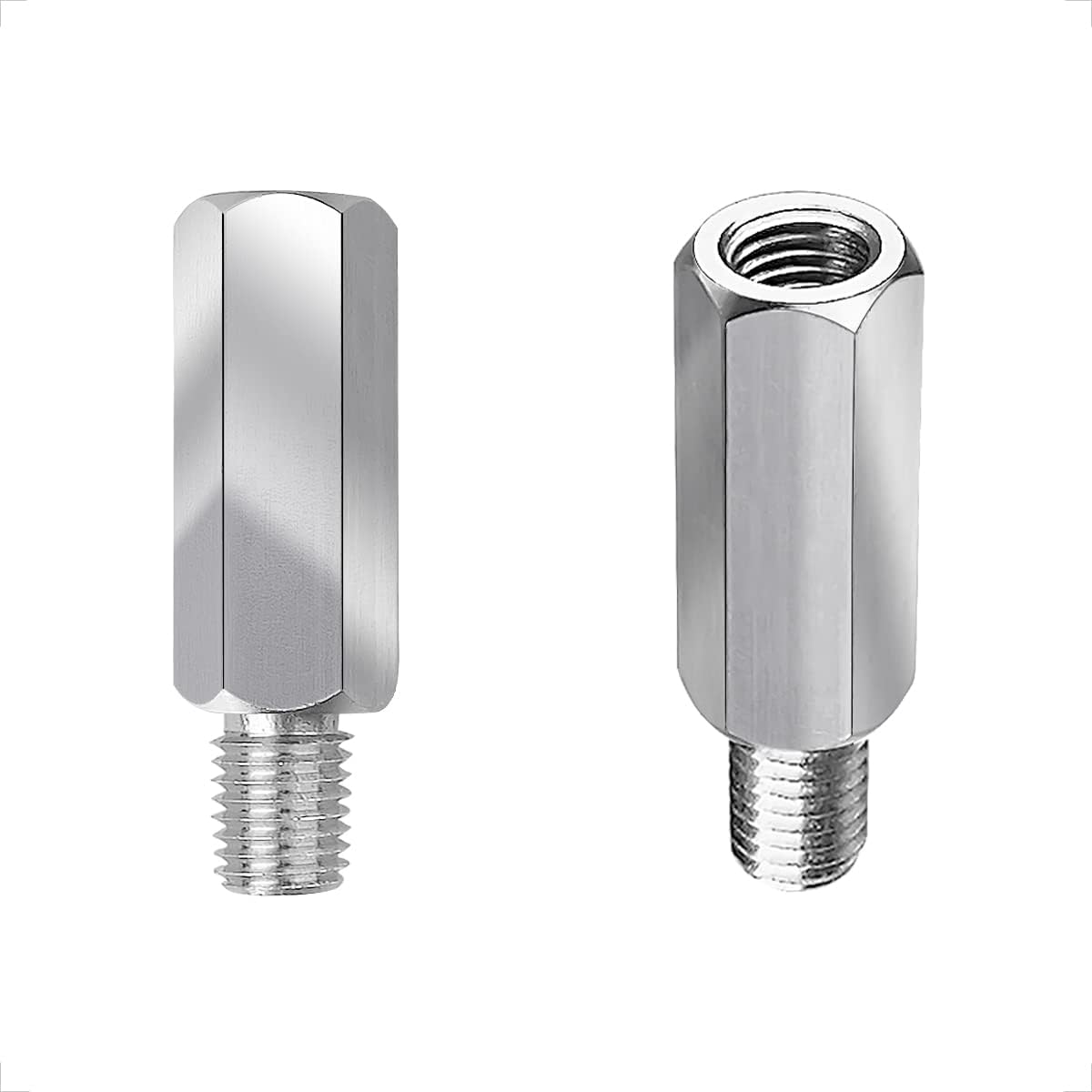 Evermotor Motorrad Spiegel Edelstahl Adapter M10 – 2 Stück Edelstahl Adapter mit Rechtsgewinde/Linksgewinde, Motorrad Motorroller Spiegel Adapter für Roller Rückspiegel Schrauben