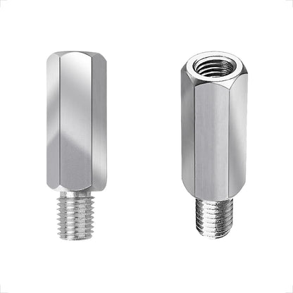Evermotor Motorrad Spiegel Edelstahl Adapter M10 – 2 Stück Edelstahl Adapter mit Rechtsgewinde/Linksgewinde, Motorrad Motorroller Spiegel Adapter für Roller Rückspiegel Schrauben