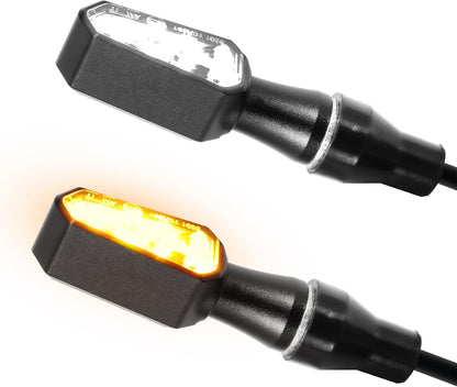 evermotor, 2in1 Mini LED Blinker Motorrad, E32 E-geprüft, Universal 12V M8 Motorrad Blinker, IP67 Wasserdicht, CNC Aluminiumschale, 2 Stück, Amber & Weiß, für Motorräder, Ebike, Quad ATV, Scooter
