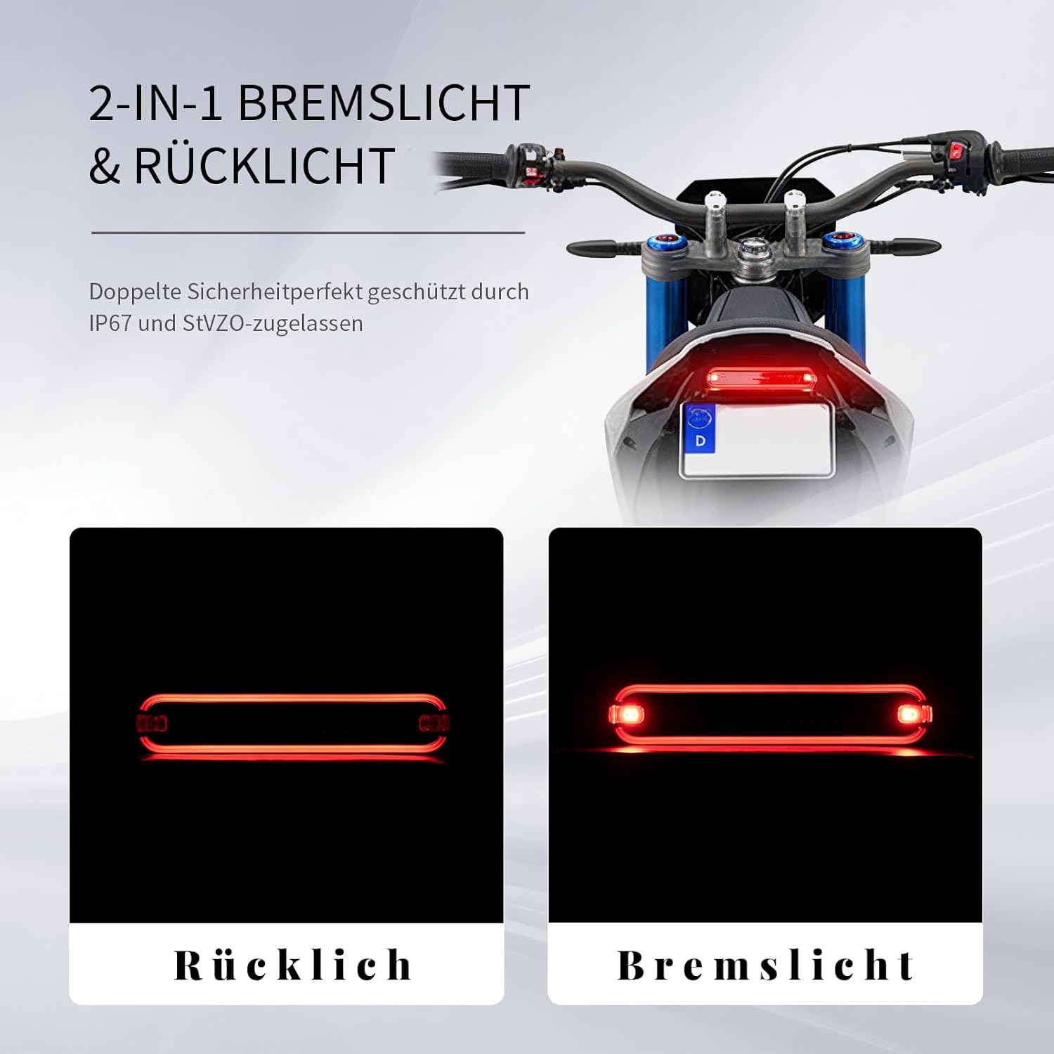evermotor Bremslicht mit Motorrad LED-Rücklicht, 6-12V, IP67 Wasserdicht, 900mm Kabel, M18 CE-zertifiziert und StVZO-zugelassen,Einfache Montage für Motorräder, Fahrräder und E-Bikes