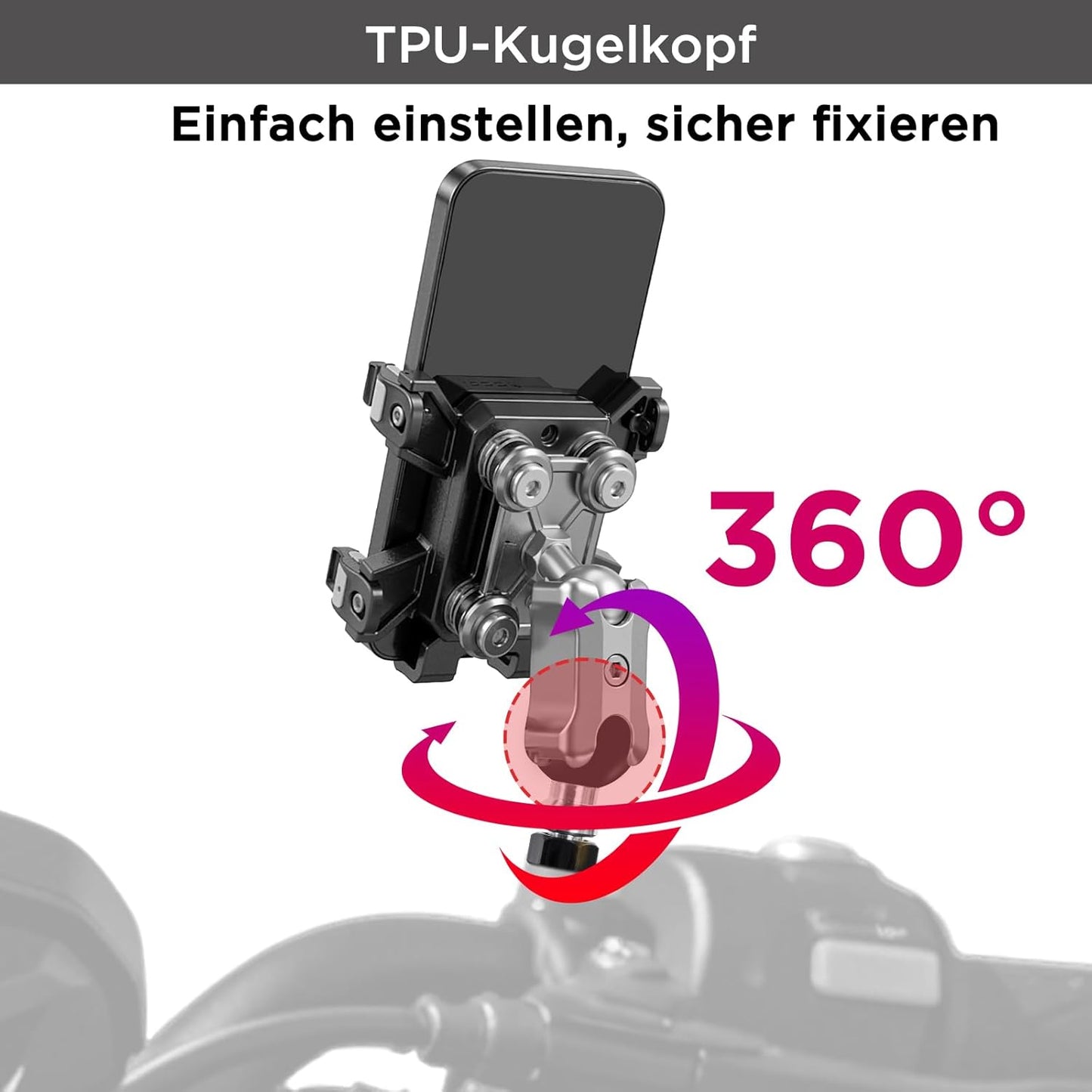 1 Zoll Motorrad Ball Mount Adapter, M10 x 1,25 Gewindepfosten, TPU-rutschfest Rückspiegel Schraube Kugelkopf, für Actionkamera, Camcorder