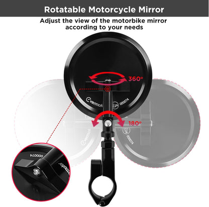 evermotor Motorrad Spiegel, E24, Ø95 mm, CNC Aluminium, 360° verstellbar, Lenker Spiegel mit Klemme, für 22 mm & 25,4 mm Lenker ohne Demontage, 1 Stück