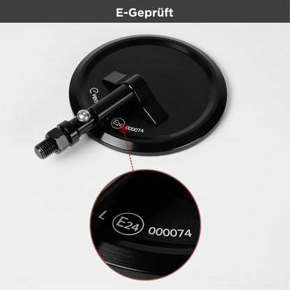 evermotor Motorrad Spiegel, E24, Ø95 mm, CNC Aluminium, 360° verstellbar, Lenker Spiegel mit Klemme, für 22 mm & 25,4 mm Lenker ohne Demontage, 1 Stück