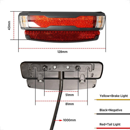 evermotor 6-58V LED Rücklicht Motorrad, StVZO Zugelassen Fahrrad Bremslicht mit Reflektor für Hinten Gepäckträger 50/80mm, 1000mm Kabel, K-mark, E24 E-geprüft, IPX67 Wasserdicht