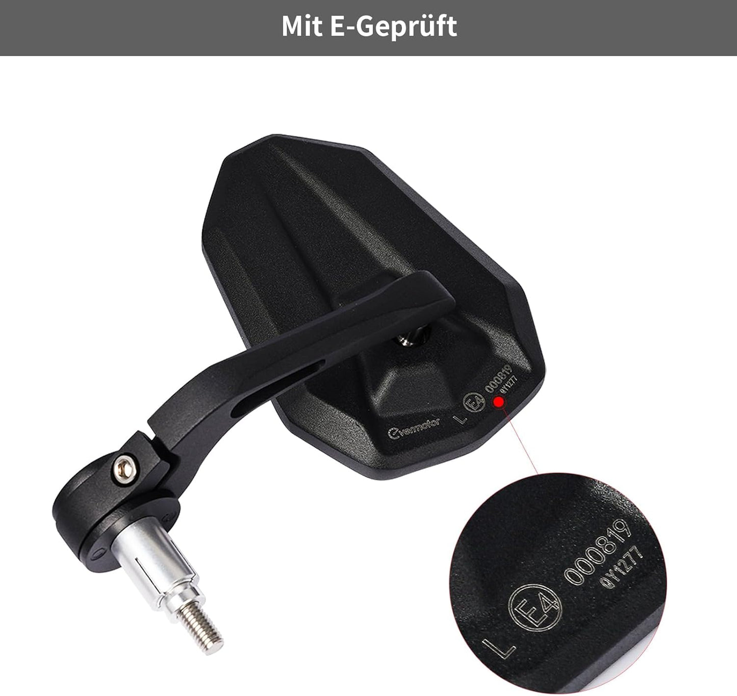 evermotor Motorrad Lenkerendenspiegel, Motorrad Spiegel E-geprüft, 360° Drehbar, für M8-Gewinde & Lenker Ø 13–15 mm und 17–19 mm, Aluminium, Matt Schwarz, Paar