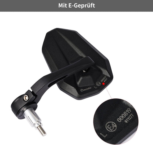 evermotor Motorrad Lenkerendenspiegel, Motorrad Spiegel E-geprüft, 360° Drehbar, für M8-Gewinde & Lenker Ø 13–15 mm und 17–19 mm, Aluminium, Matt Schwarz, Paar