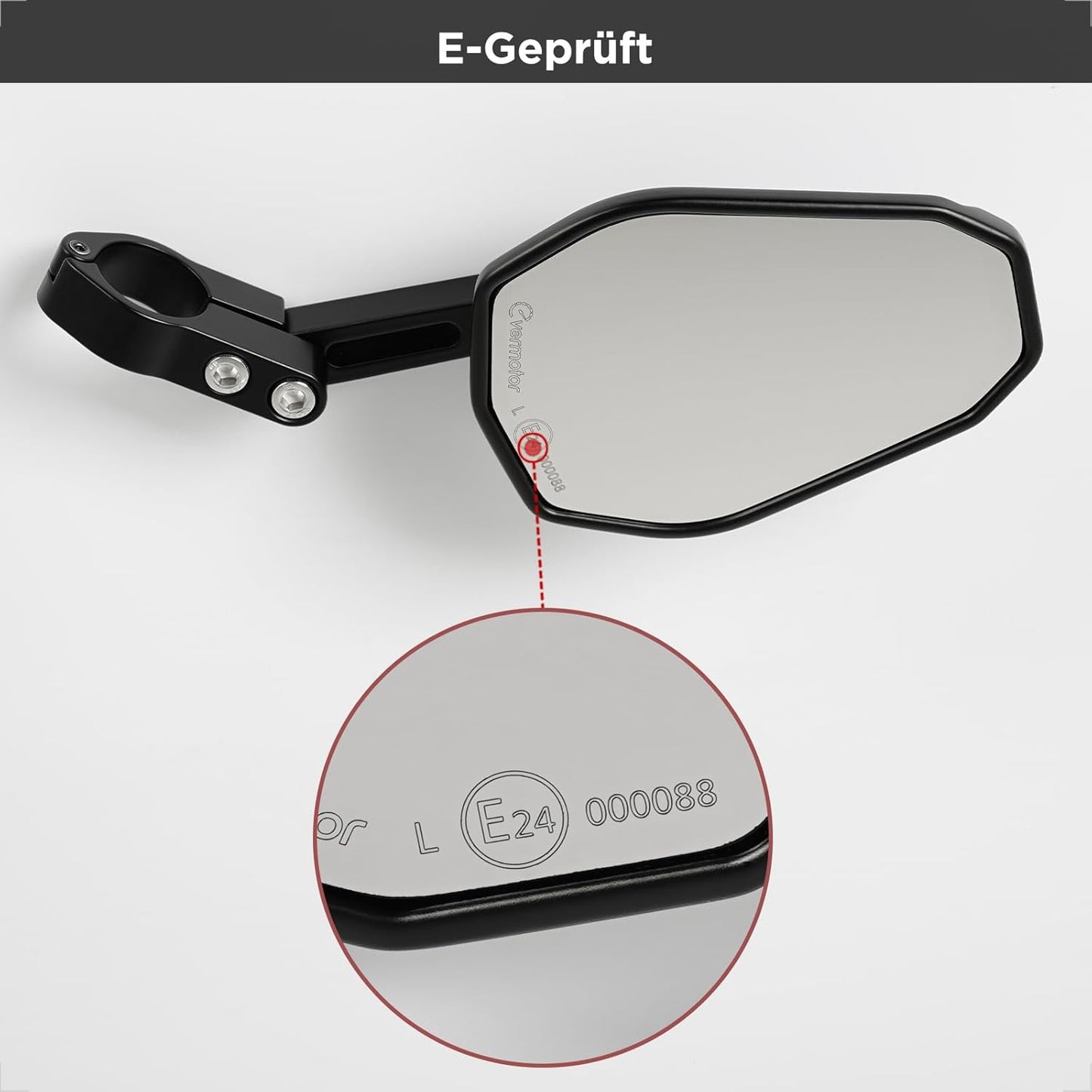 evermotor Motorrad Rückspiegel, Lenkerendenspiegel E-geprüft, 360° Verstellbar, Einfache Innenlenker-Montage, Universal für 22mm & 25,4mm Lenker, Schwarz (Aktualisierte Version)
