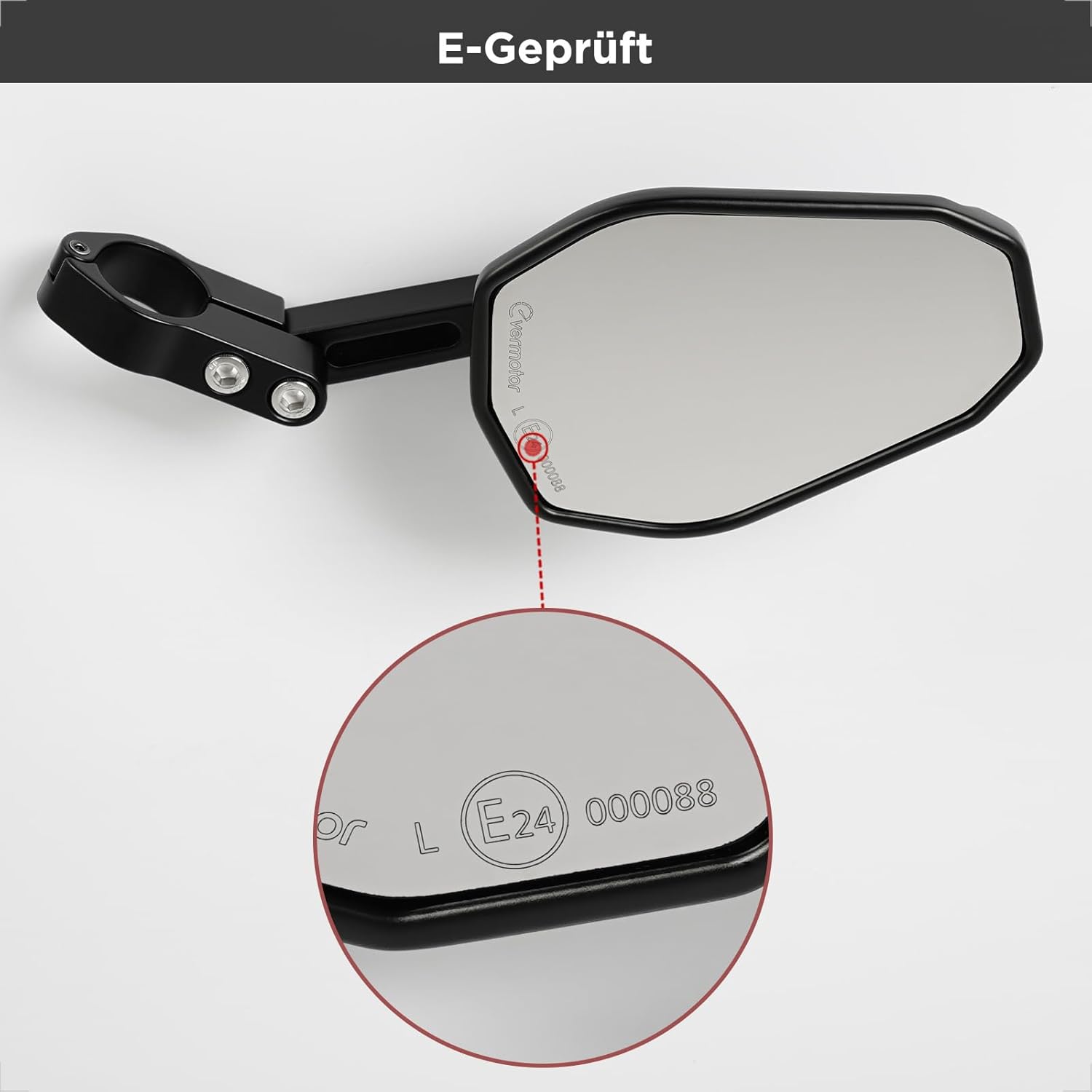 evermotor Motorrad Rückspiegel, Lenkerendenspiegel E-geprüft, 360° Verstellbar, Einfache Innenlenker-Montage, Universal für 22mm & 25,4mm Lenker, Schwarz (Aktualisierte Version)