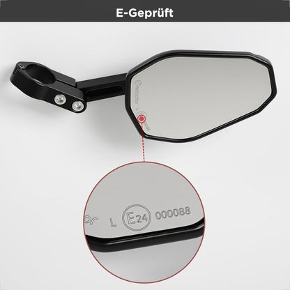 evermotor Motorrad Rückspiegel, Lenkerendenspiegel E-geprüft, 360° Verstellbar, Einfache Innenlenker-Montage, Universal für 22mm & 25,4mm Lenker, Schwarz (Aktualisierte Version)