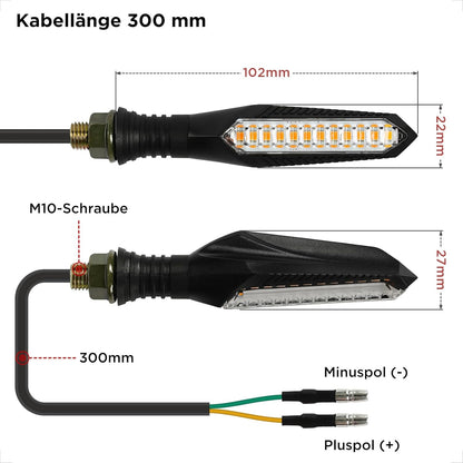 evermotor Lauflicht Blinker Motorrad LED 12V, 2 Stück Hohe Helligkeit Motorradblinker Laufeffekt, IP67 Wasserdicht, E-Geprüft, Kabellänge 300 mm