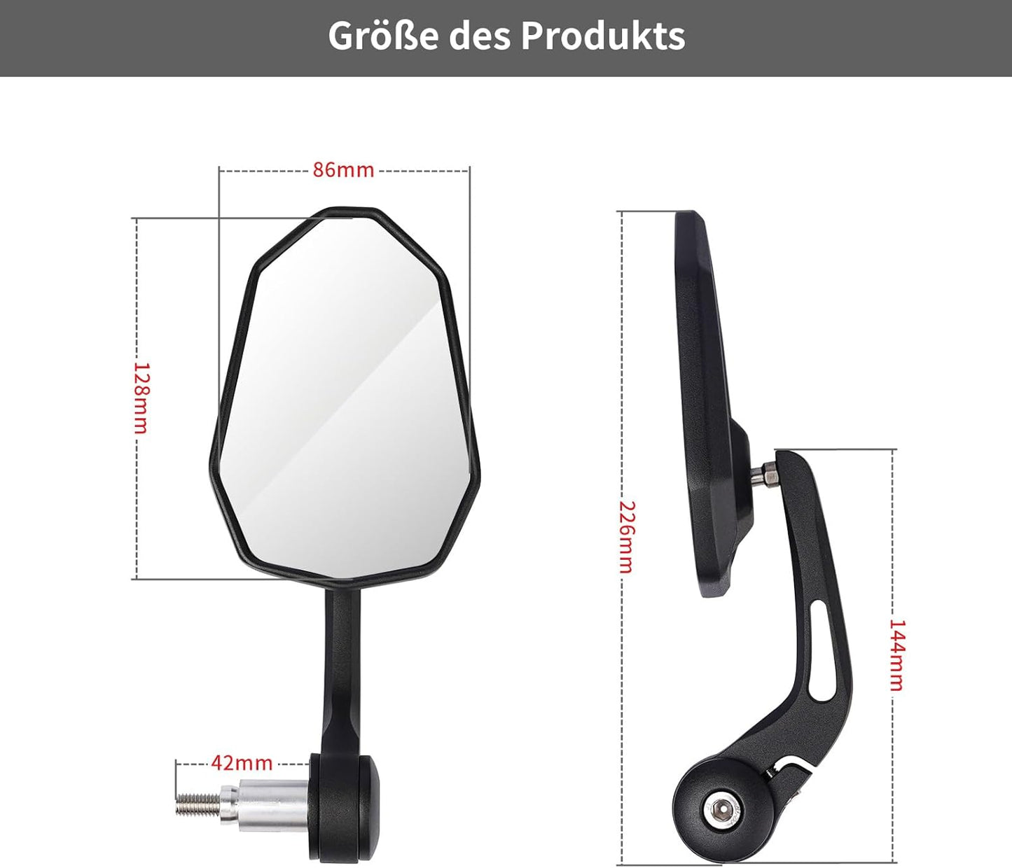 evermotor Motorrad Lenkerendenspiegel, Motorrad Spiegel E-geprüft, 360° Drehbar, für M8-Gewinde & Lenker Ø 13–15 mm und 17–19 mm, Aluminium, Matt Schwarz, Paar