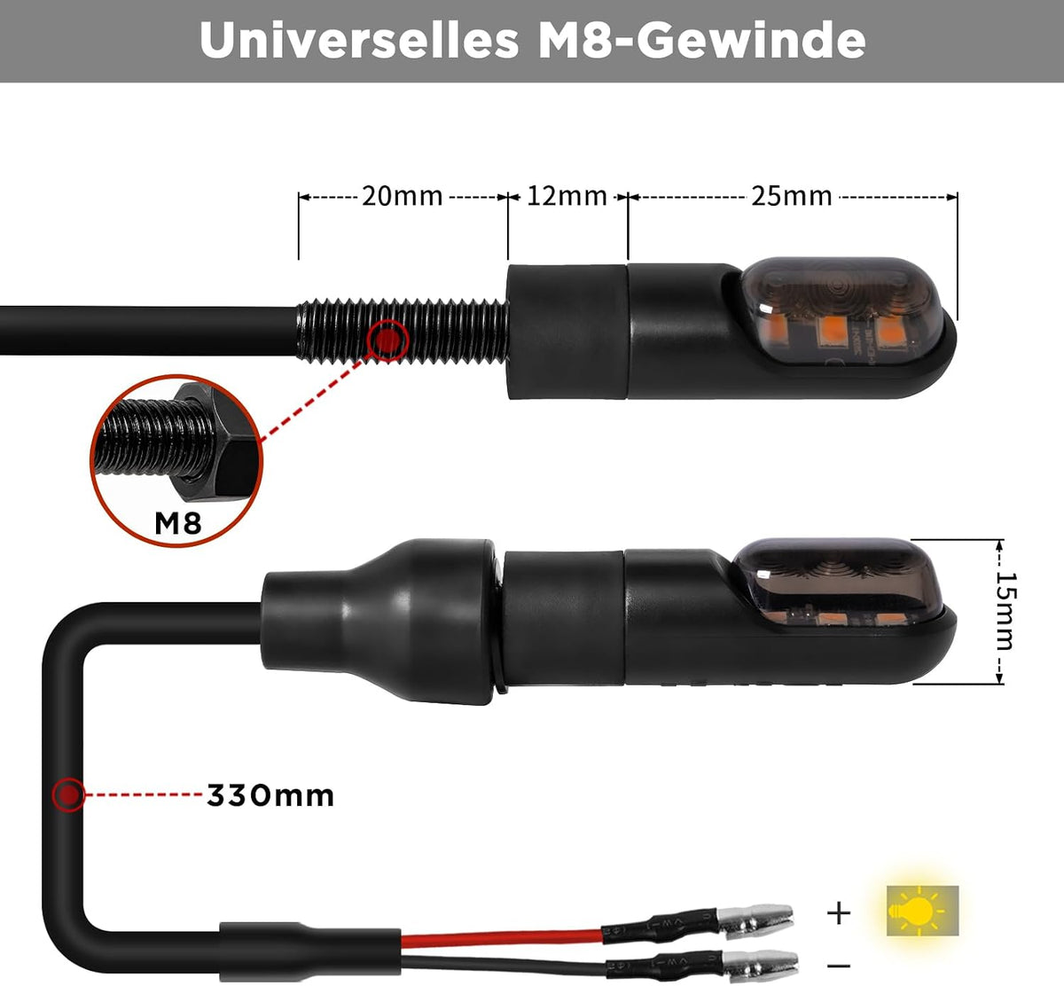 evermotor 12V LED Blinker Motorrad, E-geprüft Amber 2 Stück