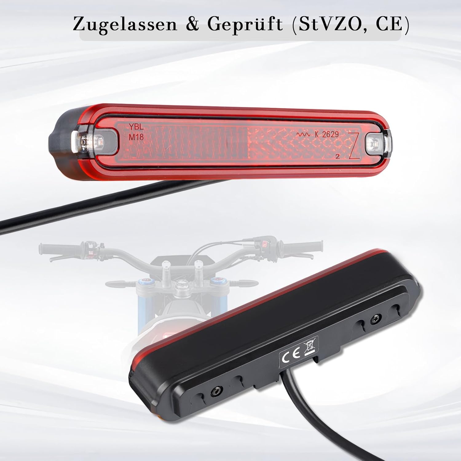 evermotor Bremslicht mit Motorrad LED-Rücklicht, 6-12V, IP67 Wasserdicht, 900mm Kabel, M18 CE-zertifiziert und StVZO-zugelassen,Einfache Montage für Motorräder, Fahrräder und E-Bikes