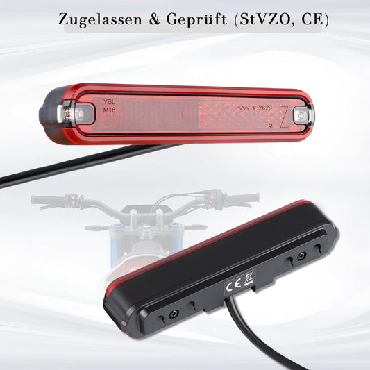 evermotor Bremslicht mit Motorrad LED-Rücklicht, 6-12V, IP67 Wasserdicht, 900mm Kabel, M18 CE-zertifiziert und StVZO-zugelassen,Einfache Montage für Motorräder, Fahrräder und E-Bikes