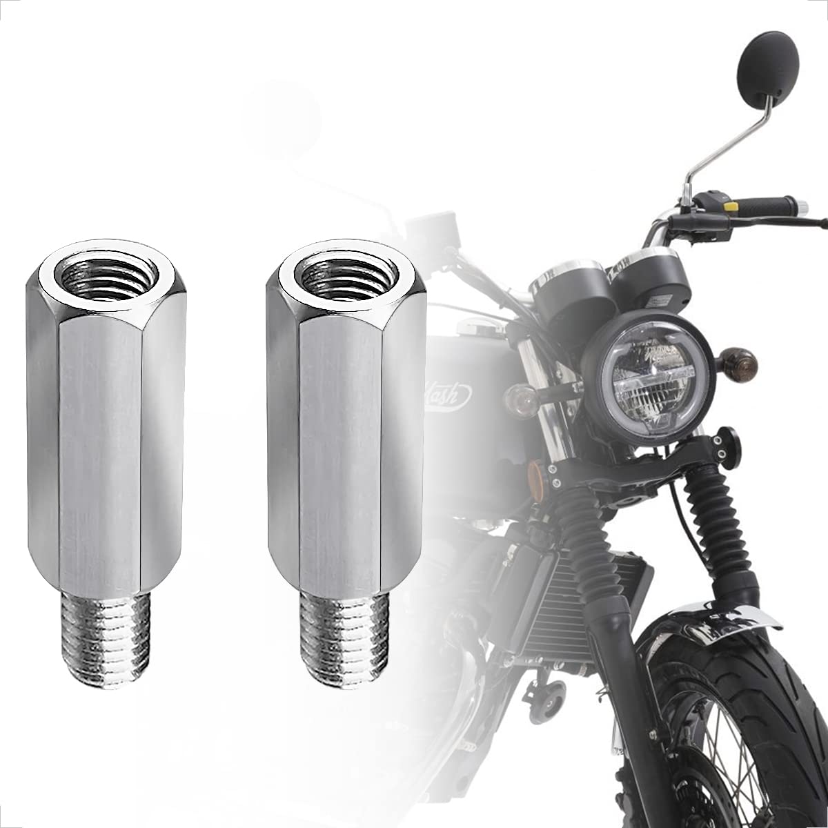 Evermotor Motorrad Spiegel Edelstahl Adapter M10 – 2 Stück Edelstahl Adapter mit Rechtsgewinde/Linksgewinde, Motorrad Motorroller Spiegel Adapter für Roller Rückspiegel Schrauben