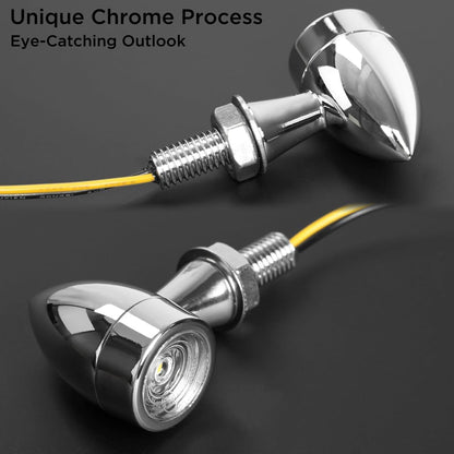 evermotor Universal 12V E24 Mini Motorrad LED Blinker Bullet Zinklegierung im Feinguss IP67 Wasserdicht E geprüft (4 Stück Silber)