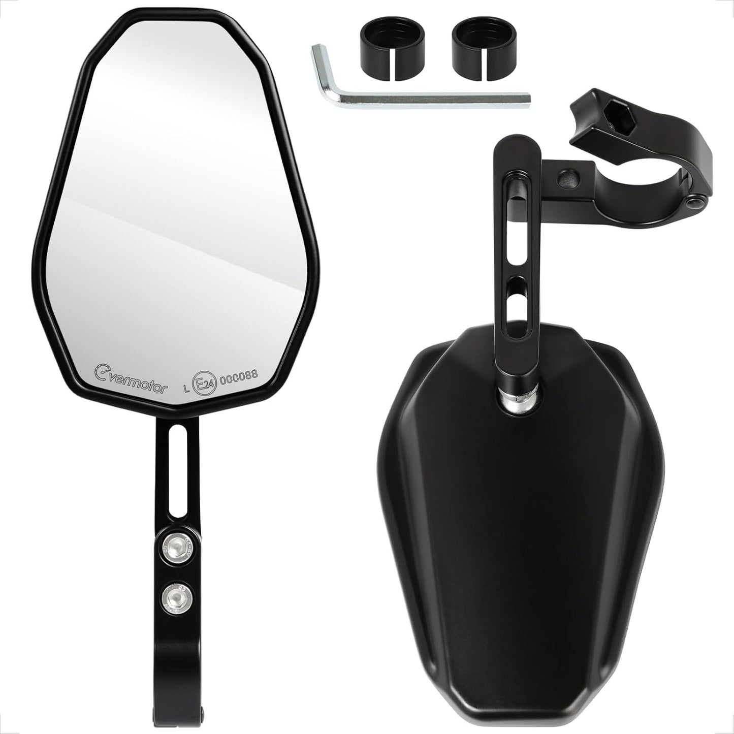 evermotor Motorrad Rückspiegel, Lenkerendenspiegel E-geprüft, 360° Verstellbar, Einfache Innenlenker-Montage, Universal für 22mm & 25,4mm Lenker, Schwarz (Aktualisierte Version)