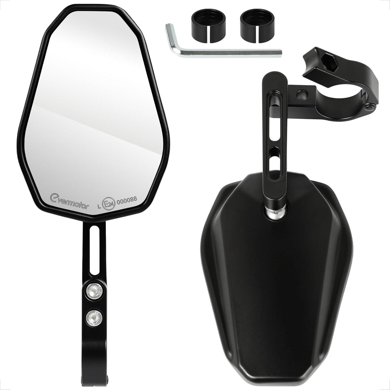 evermotor Motorrad Rückspiegel, Lenkerendenspiegel E-geprüft, 360° Verstellbar, Einfache Innenlenker-Montage, Universal für 22mm & 25,4mm Lenker, Schwarz (Aktualisierte Version)