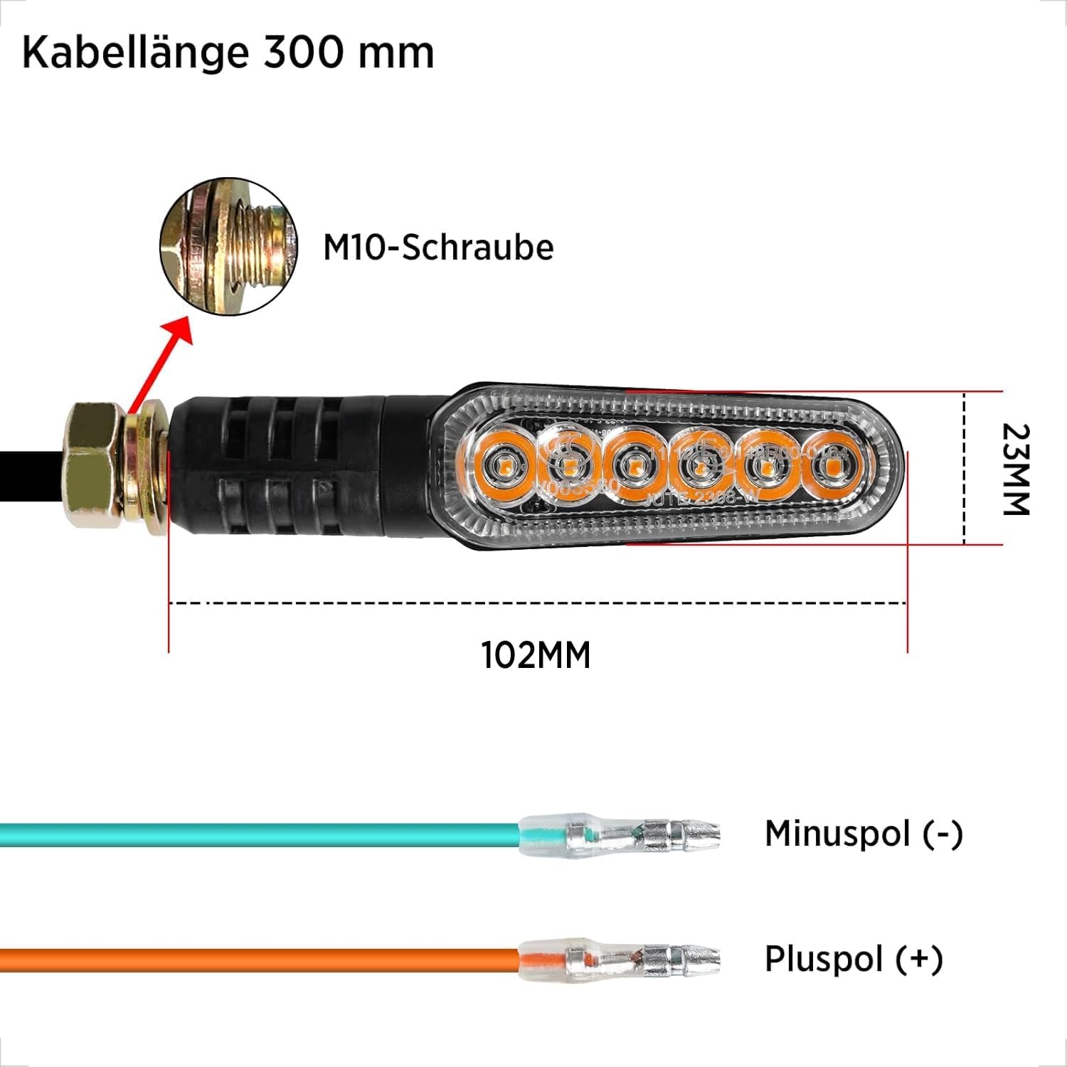 evermotor 6 LEDs Blinker Motorrad, Universal 12V 2.4W, E geprüft, 2 Stück | Wasserdicht IP67, Retro Schwarz, für e Scooter Quad ATV