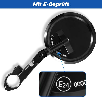 evermotor Motorrad Spiegel E24-geprüft, für 22 & 25,4 mm Lenker, 1 Stück