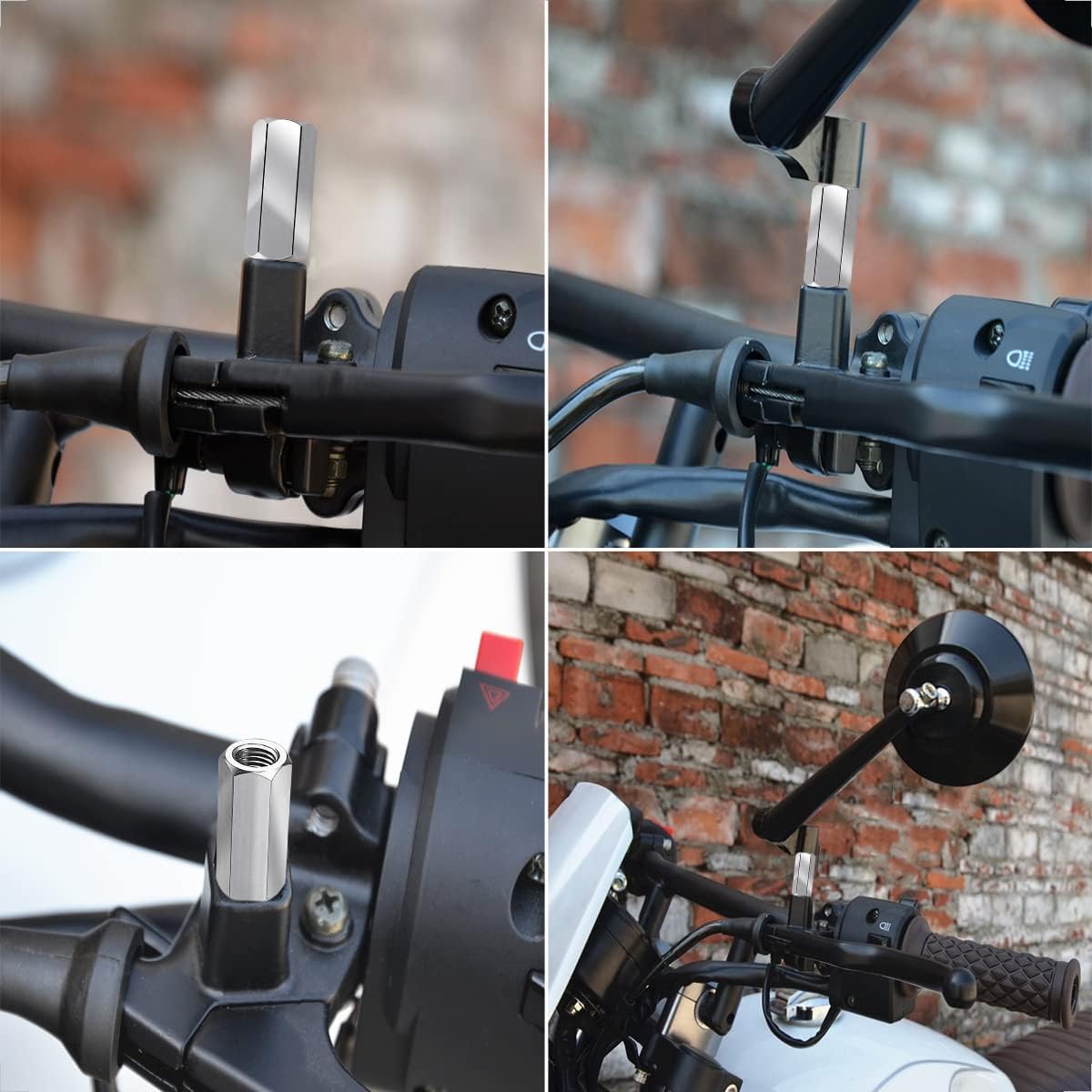 Evermotor Motorrad Spiegel Edelstahl Adapter M10 – 2 Stück Edelstahl Adapter mit Rechtsgewinde/Linksgewinde, Motorrad Motorroller Spiegel Adapter für Roller Rückspiegel Schrauben