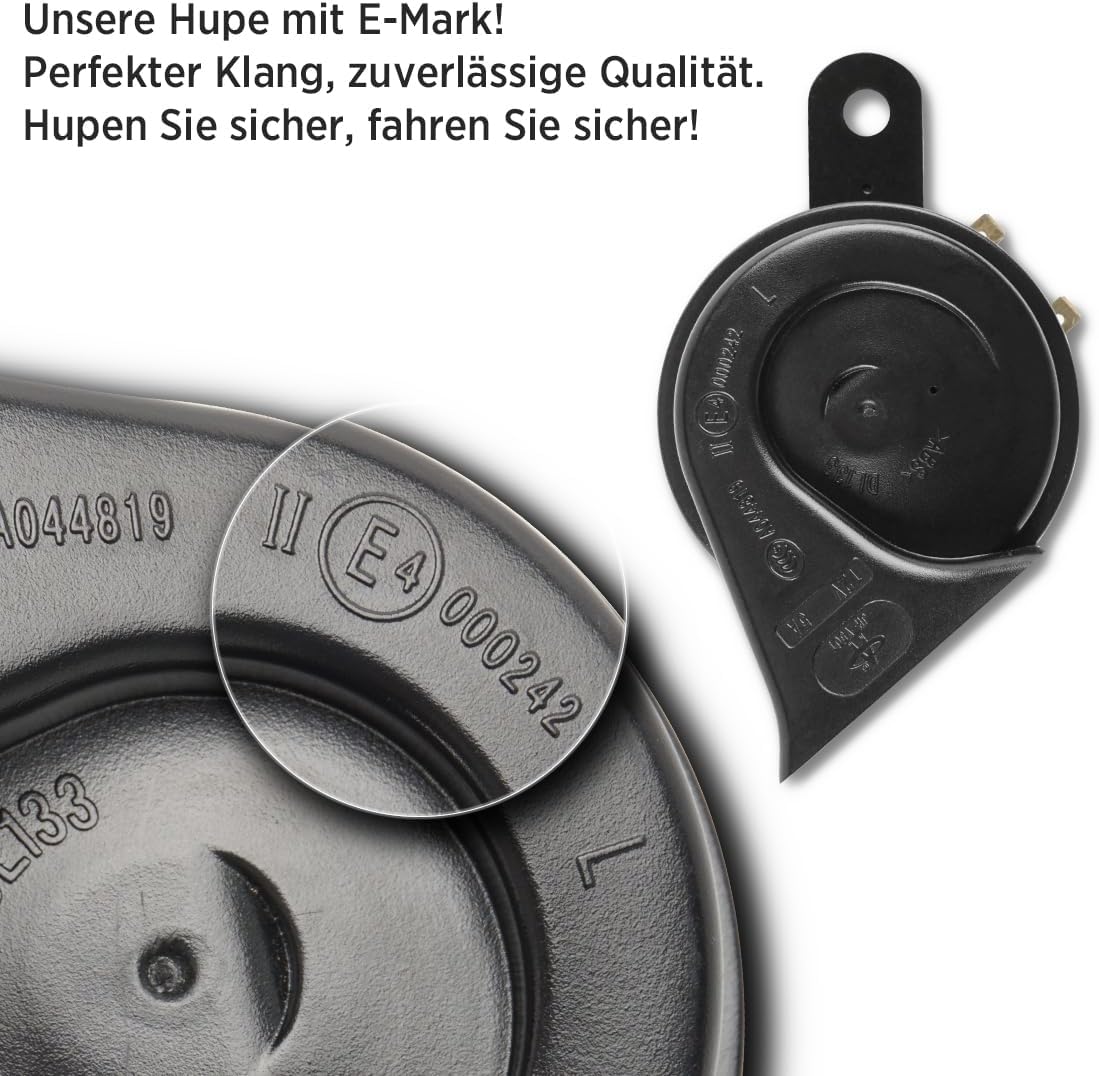 E-geprüfte Hupe 12V 118dB Universal, Auto Motorrad Horn 500Hz
