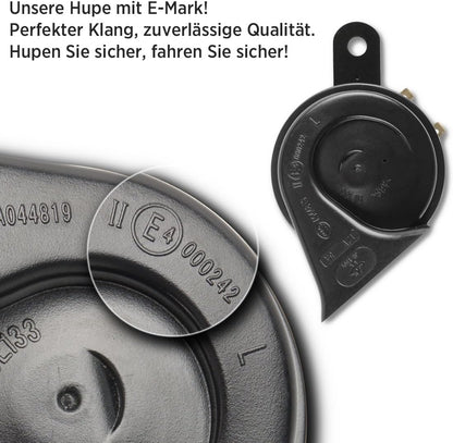 E-geprüfte Hupe 12V 118dB Universal, Auto Motorrad Horn 500Hz