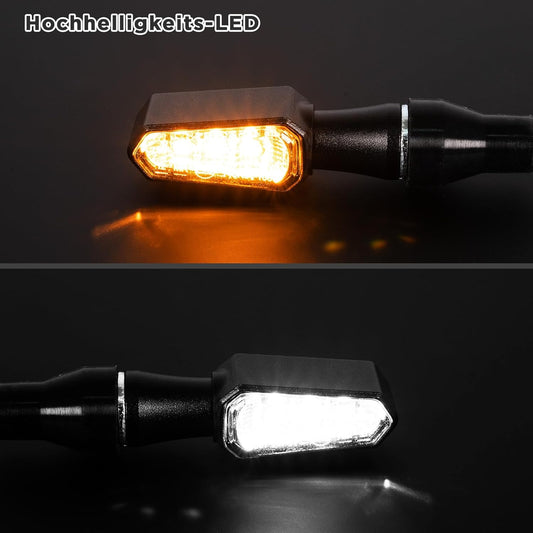 evermotor, 2in1 Mini LED Blinker Motorrad, E32 E-geprüft, Universal 12V M8 Motorrad Blinker, IP67 Wasserdicht, CNC Aluminiumschale, 2 Stück, Amber & Weiß, für Motorräder, Ebike, Quad ATV, Scooter