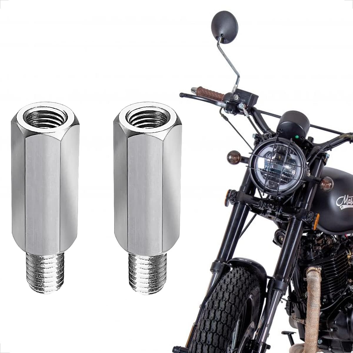 Evermotor Motorrad Spiegel Edelstahl Adapter M10 – 2 Stück Edelstahl Adapter mit Rechtsgewinde/Linksgewinde, Motorrad Motorroller Spiegel Adapter für Roller Rückspiegel Schrauben