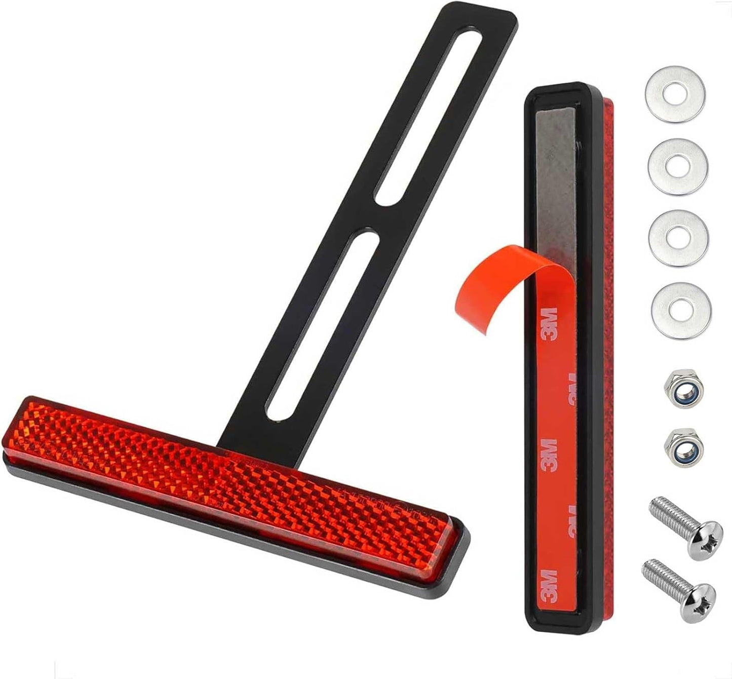 E4 Universal Motorrad Rückstrahler Hinten, Set mit T-Halterung rot