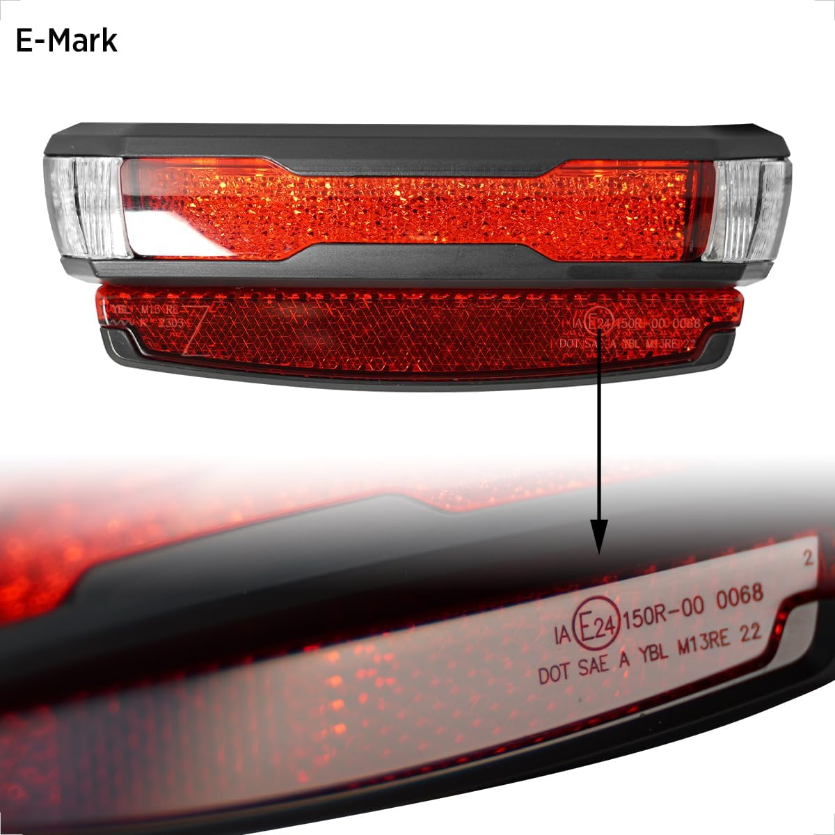 evermotor 6-58V LED Rücklicht Motorrad, StVZO Zugelassen Fahrrad Bremslicht mit Reflektor für Hinten Gepäckträger 50/80mm, 1000mm Kabel, K-mark, E24 E-geprüft, IPX67 Wasserdicht