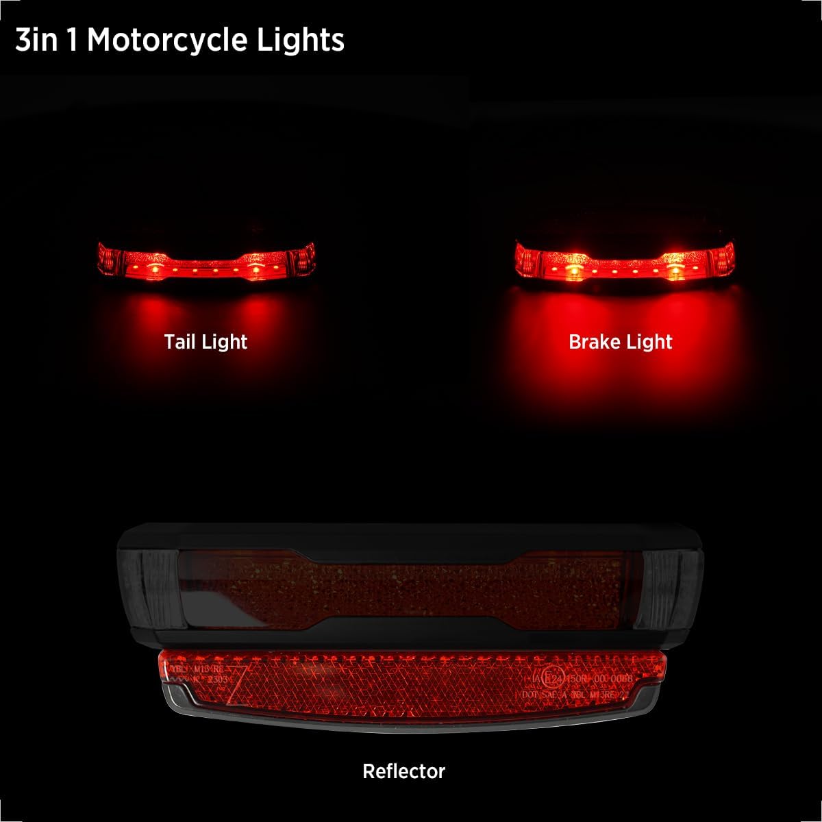 evermotor 6-58V LED Rücklicht Motorrad, StVZO Zugelassen Fahrrad Bremslicht mit Reflektor für Hinten Gepäckträger 50/80mm, 1000mm Kabel, K-mark, E24 E-geprüft, IPX67 Wasserdicht