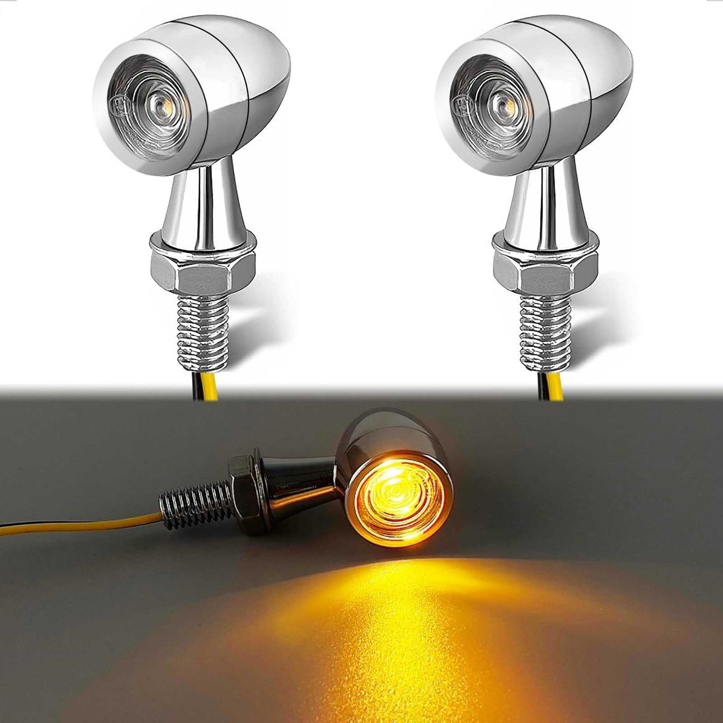 evermotor Universal 12V E24 Mini Motorrad LED Blinker Bullet Zinklegierung im Feinguss IP67 Wasserdicht E geprüft (4 Stück Silber)