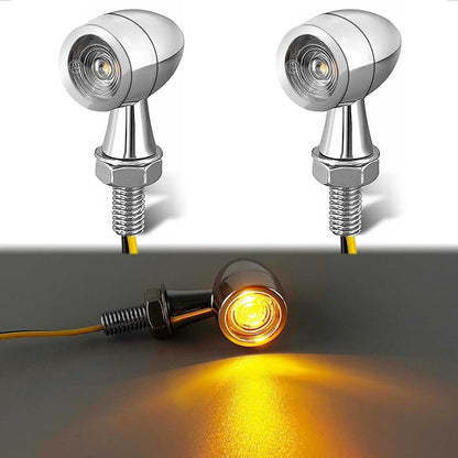evermotor Universal 12V E24 Mini Motorrad LED Blinker Bullet Zinklegierung im Feinguss IP67 Wasserdicht E geprüft (4 Stück Silber)