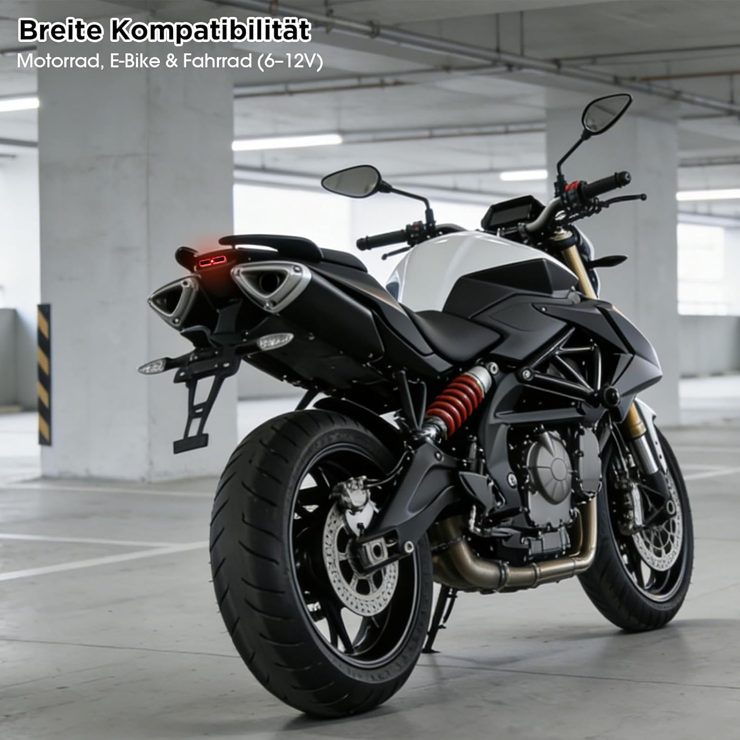 evermotor Mini LED Rücklicht Motorrad mit Bremslicht, 6-12V, M19 E-zertifiziert, IP67 Wasserdicht, 900mm Kabel, Einfache Montage für Motorräder, E-Bikes und Fahrräder
