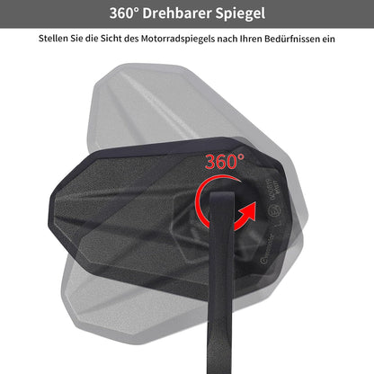 evermotor Motorrad Lenkerendenspiegel, Motorrad Spiegel E-geprüft, 360° Drehbar, für M8-Gewinde & Lenker Ø 13–15 mm und 17–19 mm, Aluminium, Matt Schwarz, Paar