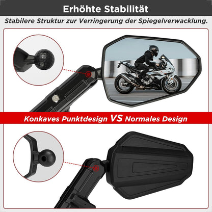 evermotor E-geprüft Motorradspiegel 360° Verstellbar mit Doppelgelenk – Stoßfeste Rückspiegel Set M8/M10, Universell für Motorrad, ATV, Moped, Quad und Adventure/Enduro (2 Stück)
