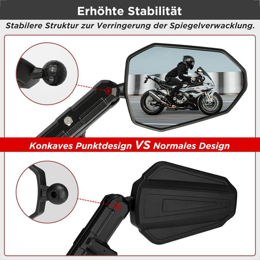evermotor E-geprüft Motorradspiegel 360° Verstellbar mit Doppelgelenk – Stoßfeste Rückspiegel Set M8/M10, Universell für Motorrad, ATV, Moped, Quad und Adventure/Enduro (2 Stück)