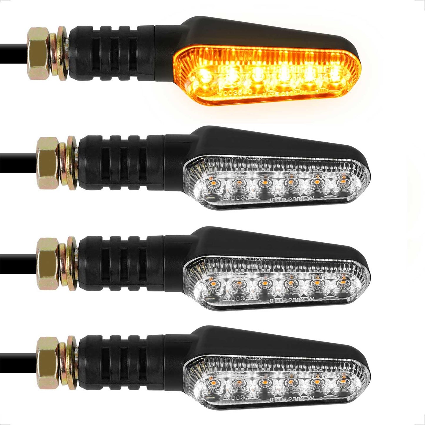 evermotor 6 LEDs Blinker Motorrad, Universal 12V 2.4W, E geprüft, 2 Stück | Wasserdicht IP67, Retro Schwarz, für e Scooter Quad ATV