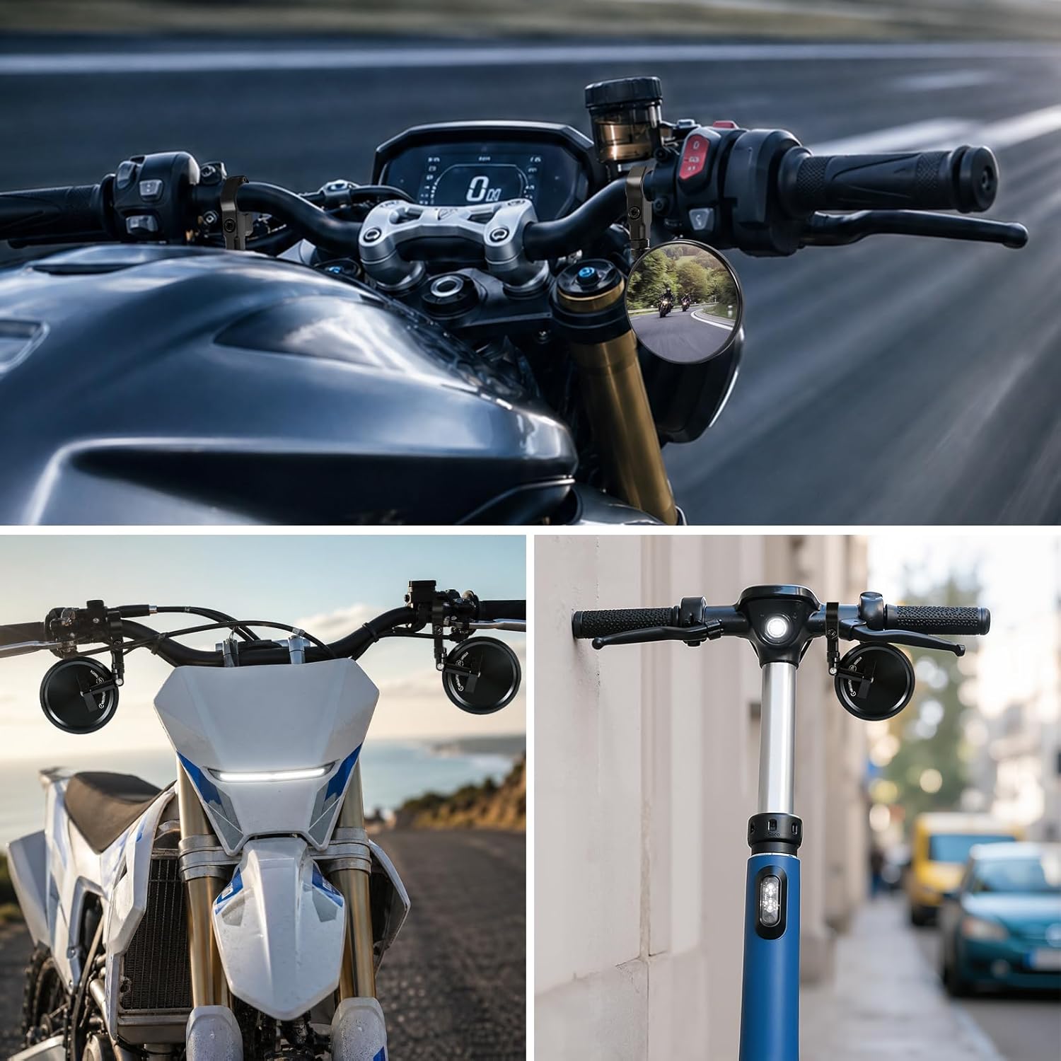 evermotor, Motorrad Spiegelhalterung 2 Stück, Aluminium Lenkerhalterung für Rückspiegel, passend für 22 mm / 25 mm Lenker, Schwarz