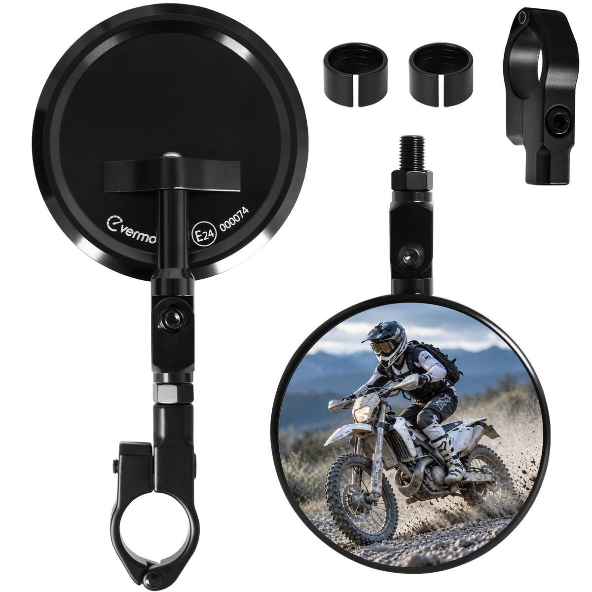 evermotor Motorrad Spiegel E24-geprüft, für 22 & 25,4 mm Lenker, 1 Stück