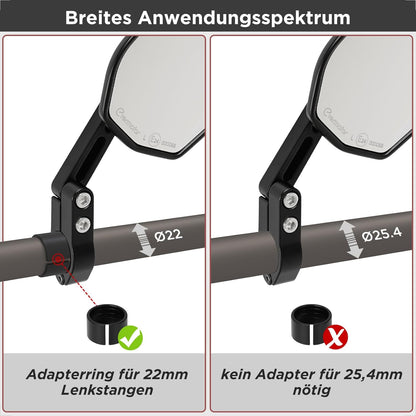 evermotor Motorrad Rückspiegel, Lenkerendenspiegel E-geprüft, 360° Verstellbar, Einfache Innenlenker-Montage, Universal für 22mm & 25,4mm Lenker, Schwarz (Aktualisierte Version)