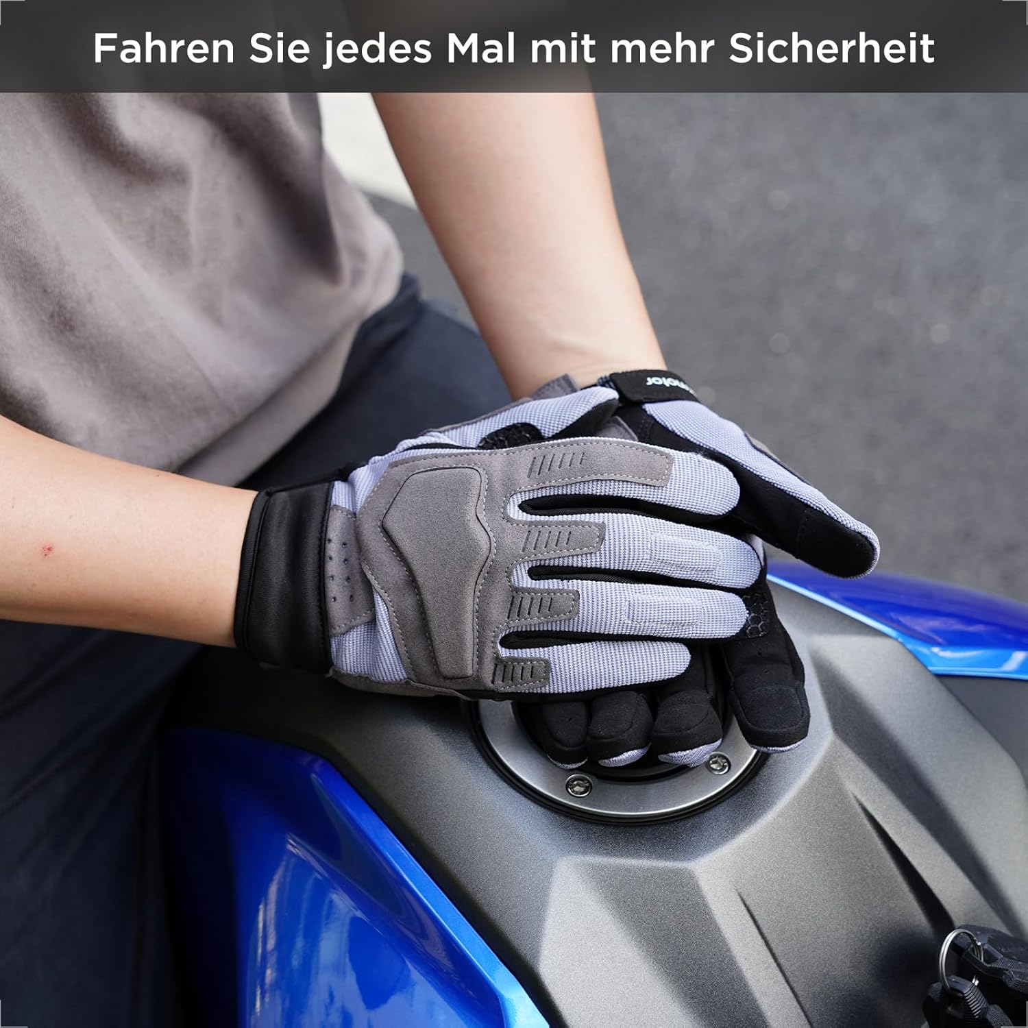 Sommer Motorradhandschuhe Touchscreen, atmungsaktiv Damen Herren Grey