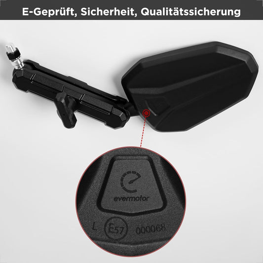 evermotor E-geprüft Motorradspiegel 360° Verstellbar mit Doppelgelenk – Stoßfeste Rückspiegel Set M8/M10, Universell für Motorrad, ATV, Moped, Quad und Adventure/Enduro (2 Stück)