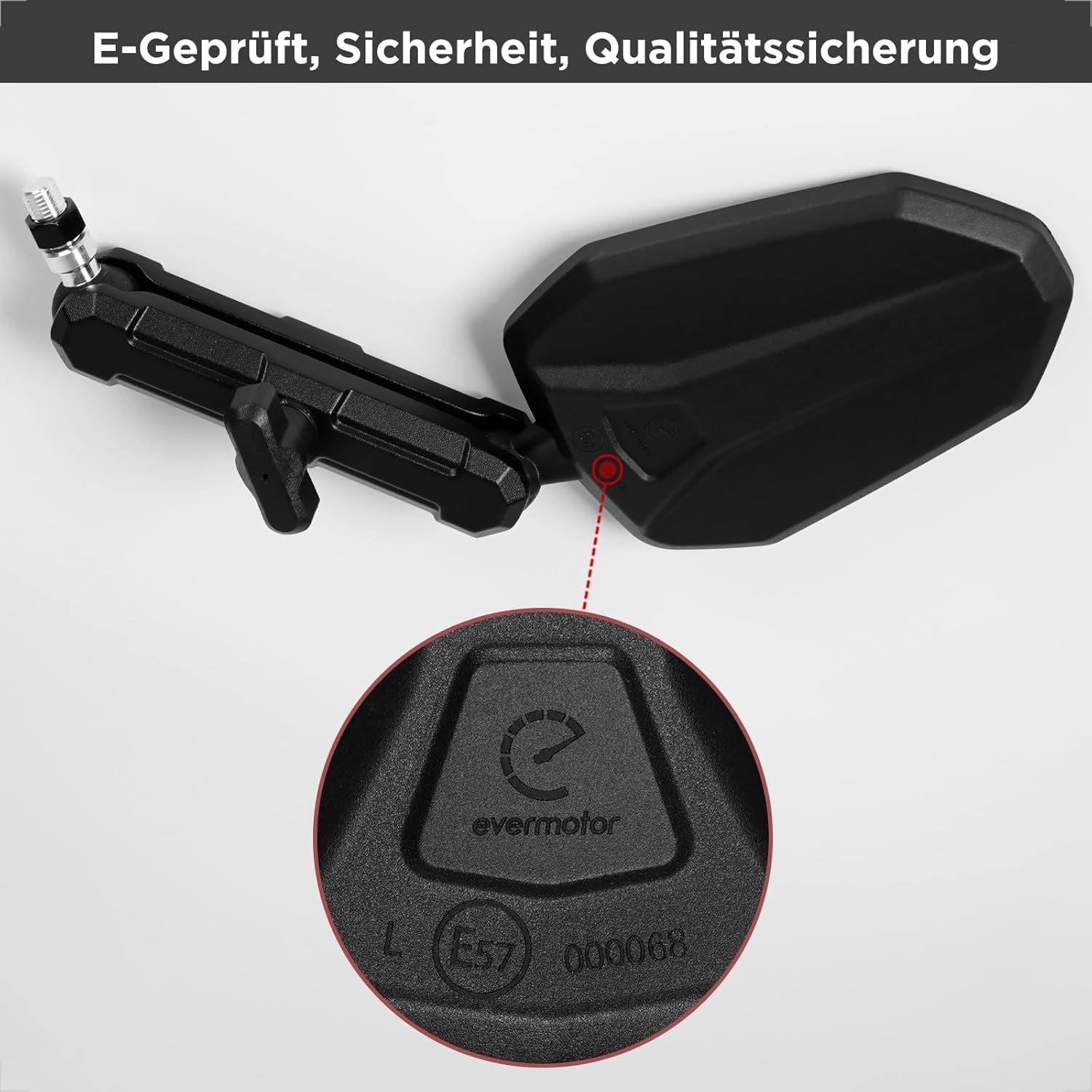 evermotor E-geprüft Motorradspiegel 360° Verstellbar mit Doppelgelenk – Stoßfeste Rückspiegel Set M8/M10, Universell für Motorrad, ATV, Moped, Quad und Adventure/Enduro (2 Stück)