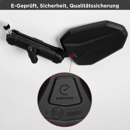 evermotor E-geprüft Motorradspiegel 360° Verstellbar mit Doppelgelenk – Stoßfeste Rückspiegel Set M8/M10, Universell für Motorrad, ATV, Moped, Quad und Adventure/Enduro (2 Stück)