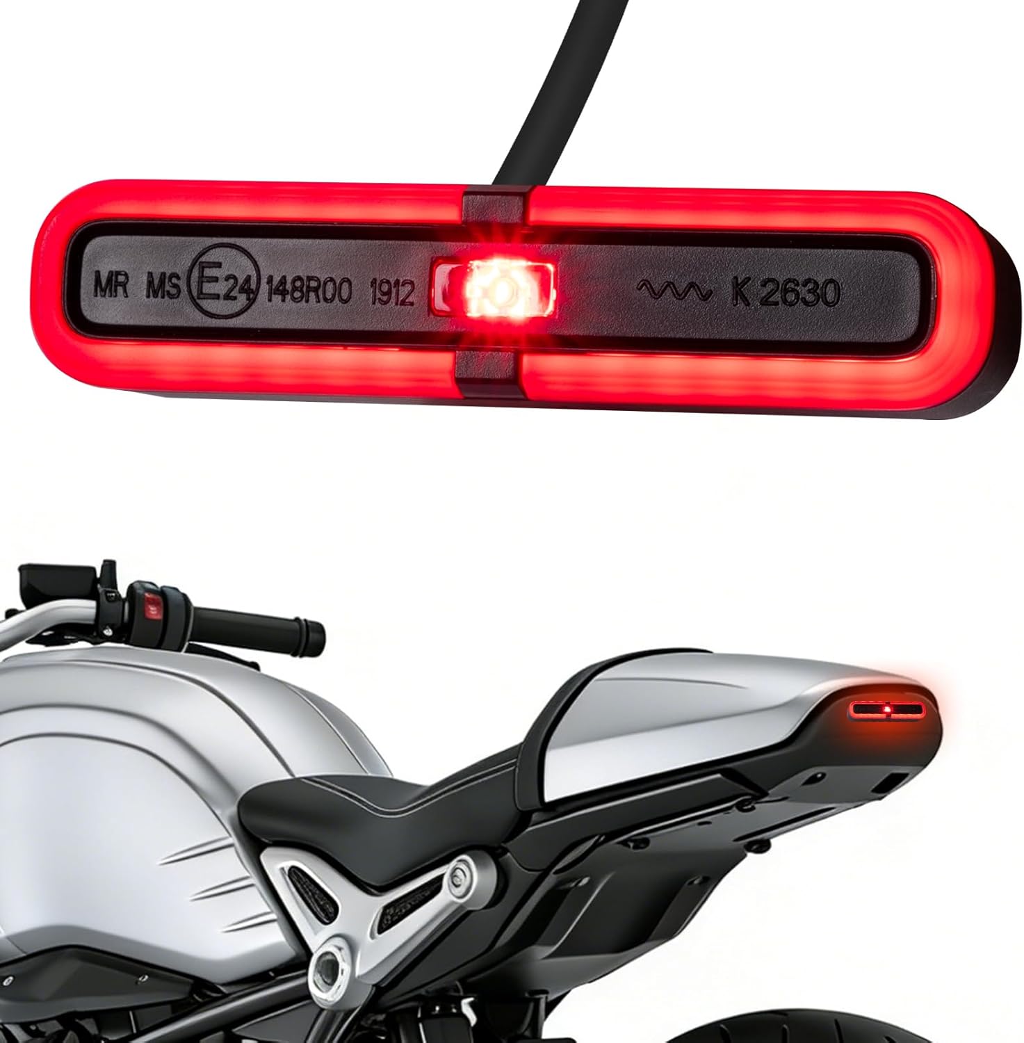 evermotor Mini LED Rücklicht Motorrad mit Bremslicht, 6-12V, M19 E-zertifiziert, IP67 Wasserdicht, 900mm Kabel, Einfache Montage für Motorräder, E-Bikes und Fahrräder